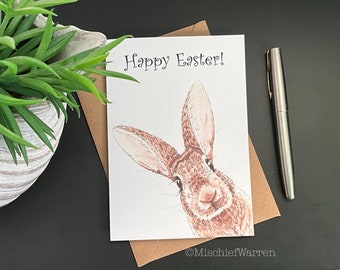 Brown Rabbit Art Card. Blank or personalised; birthday, Easter, Mother’s Day, Father’s Day, Christmas card for bunny lover.