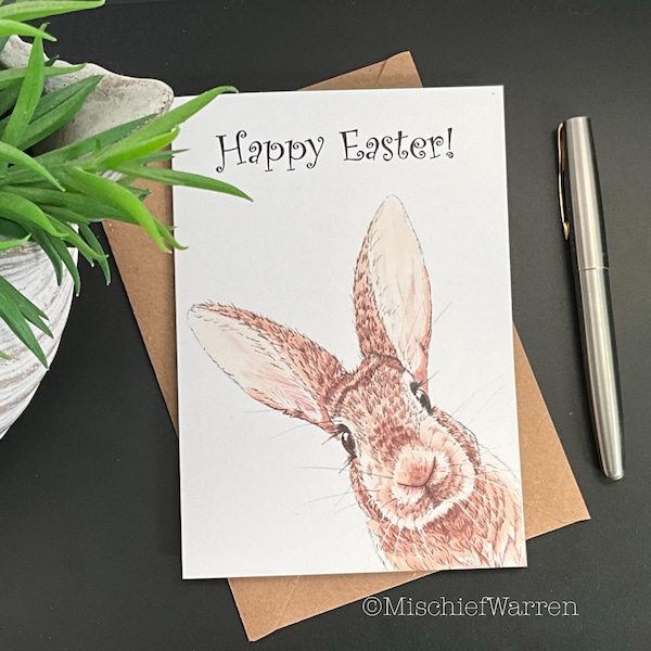 Brown Rabbit Art Card. Blank or personalised; birthday, Easter, Mother’s Day, Father’s Day, Christmas card for bunny lover.