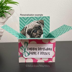 Carte Carlin. Boîte 3D vierge ou personnalisée pour ; Anniversaire, Saint-Valentin, Pâques, Fête des mères, Fête des pères, Noël. Porte-cartes cadeau.