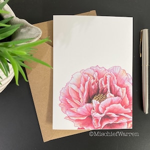 Pfingstrose Kunst Karte. Blumenkarte, blanko oder personalisiert; Geburtstag, Muttertag, Dankeschön, Hochzeitskarte für Blumenliebhaber.