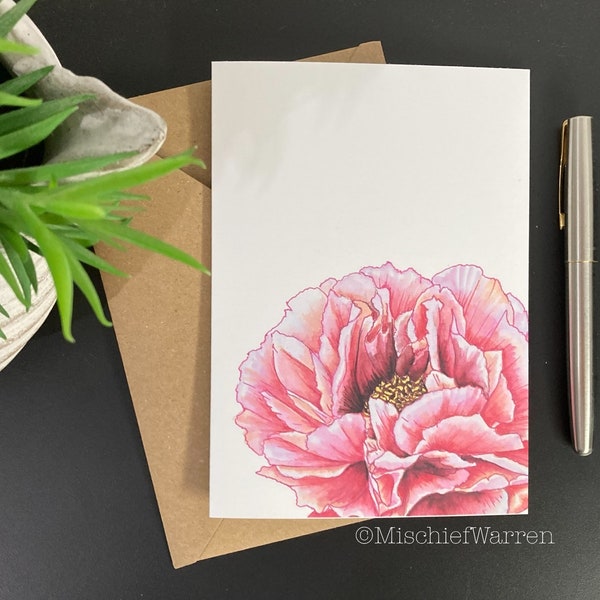 Peony art Card. Floral card, blank or personalised; birthday, Mother’s Day, Thank you, wedding card for flower lover.