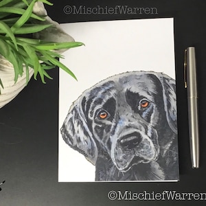 Schwarzer Labrador Hund Kunstkarte. Personalisiert für; Geburtstag, Jubiläum, Dankeschön, Ostern, Muttertag, Vatertag oder Weihnachten vielleicht.