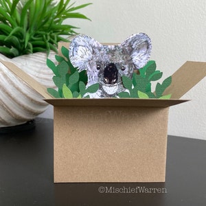 Koala 3D Box Karte. Blank oder personalisiert; Geburtstag, Danke, Muttertag, Vatertag, Hochzeit, Weihnachtsgeschenkkartenhalter.