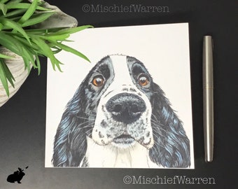 Spaniel Dog Art Card. Blank or personalised for; birthday, Mother’s Day, Father’s Day, Easter, for springer or cocker spaniel lover.