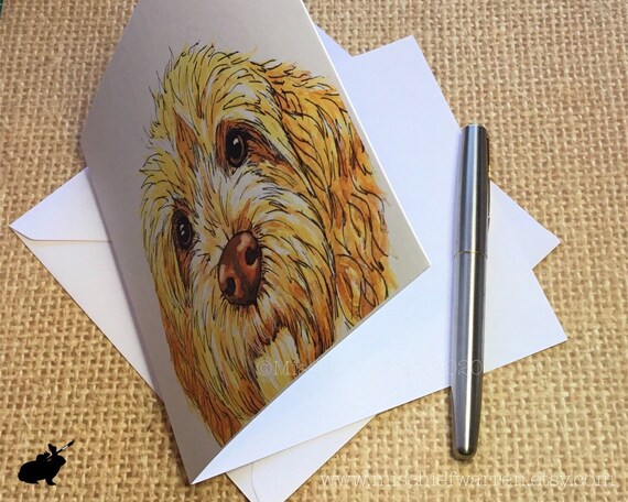 Handmade blank multi-use card for Birthday Cockapoo Dog Watercolour Art Card Brown 5x7 Get Well for cockerpoo lover Sorry Thank you