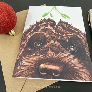 Schokoladen Cockapoo Weihnachtskarte oder Braune Labradoodle Weihnachtskarte. Kann direkt senden.