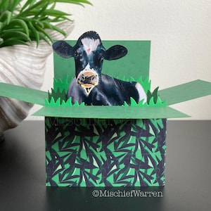 Friesische Kuh Karte. 3D-Box-Karte personalisiert für; Geburtstag, Ostern, Muttertag, Vatertag, Hochzeit, Jubiläum. Geschenkkartenhalter.