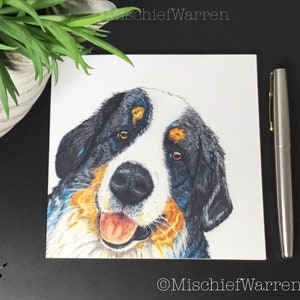 Bernese dog art card. Blank or personalised for; birthday, thank you, mothers day, Easter, Father’s Day or Christmas perhaps.