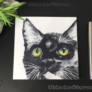Black + white Cat card. Blank cat card for Birthday, Good Luck, Thank you, fathers day. Cat lovers card