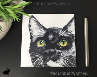 Black + white Cat card. Blank cat card for Birthday, Good Luck, Thank you, fathers day. Cat lovers card