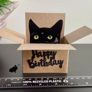 Black Cat Happy Birthday Card. The Original Cat in a box card. Can add your message, or gift card holder and send direct. image 4
