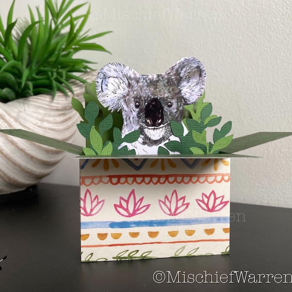 Koala 3D Box Card. Blank or personalised; birthday, Thank You, Mothers day, Father’s Day, Wedding, Christmas gift card holder.