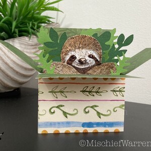 Sloth 3D box card. Handmade, sloth in a box, personalised for; birthday, Easter, Mother’s Day, Father’s Day, Christmas, gift card holder.