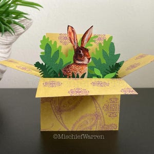Hase Karte. 3D-Box-Karte, leer oder personalisiert; Geburtstag, Ostern, Muttertag, Vatertag, Weihnachten. Geschenkkartenhalter.