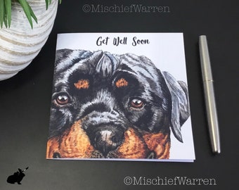 Rottweiler Dog art card. Blank or personalised for any occasion; birthday, thank you, mothers or Father’s Day, Christmas.
