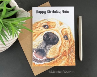 Golden Retriever Card. Blank or personalised retriever dog card for; Birthday, Wedding, Anniversary, Mother’s Day, Father’s Day, Thank you.