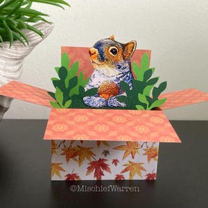 Carte d'écureuil gris. Boîte 3D vierge ou personnalisée pour toutes les occasions ; Porte-cartes d'anniversaire, fête des mères ou des pères ou Noël.
