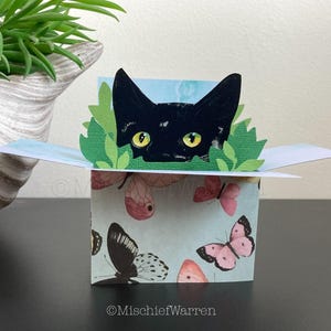 Carte de chat noir. Carte boîte 3D, vierge ou personnalisée pour ; Anniversaire, fête des mères ou des pères, mariage, anniversaire. Porte-cartes cadeau.