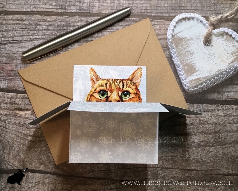 Tabby Cat Box Card. Handmade wintery card for any cat lover. Etsy