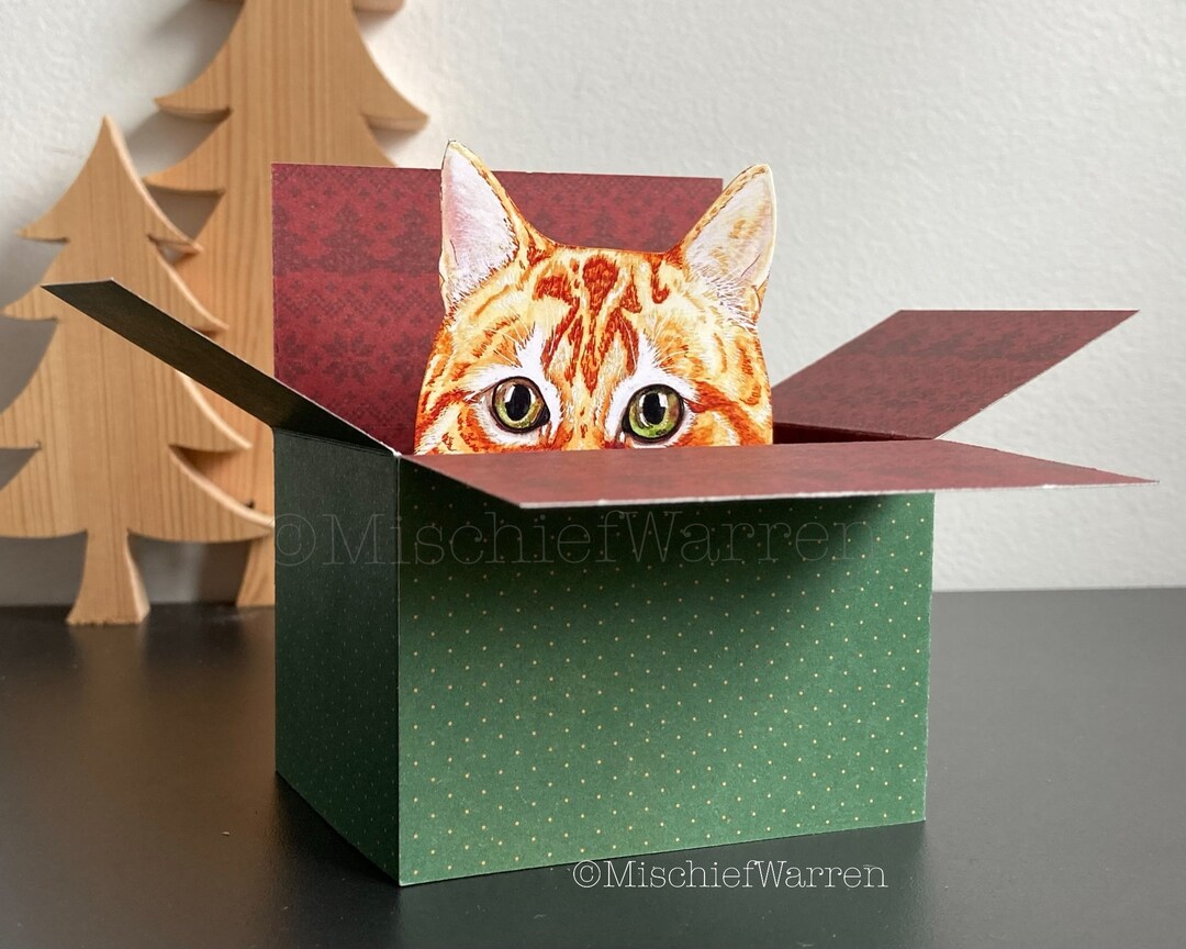 Ginger Cat Christmas Card. 3D Box Card Blank or Personalised. Etsy UK