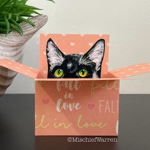 Black + White Cat Karte. Die Original Katze in der Box Karte. Valentinstag, Hochzeit, Jahrestag Geschenkkartenhalter. Blank oder personalisiert.