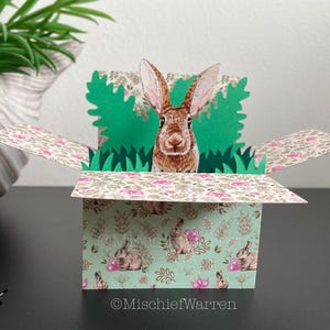 Carte de lapin brun. Carte personnalisée 3D en forme de boîte lapin pour ; anniversaire, Pâques, fête des mères, fête des pères, merci. Porte-cartes cadeau.