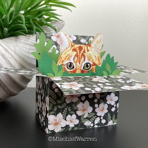 Carte de chat au gingembre. Carte boîte 3D, vierge ou personnalisée pour ; Anniversaire, fête des mères ou des pères, mariage, anniversaire. Porte-cartes cadeau.