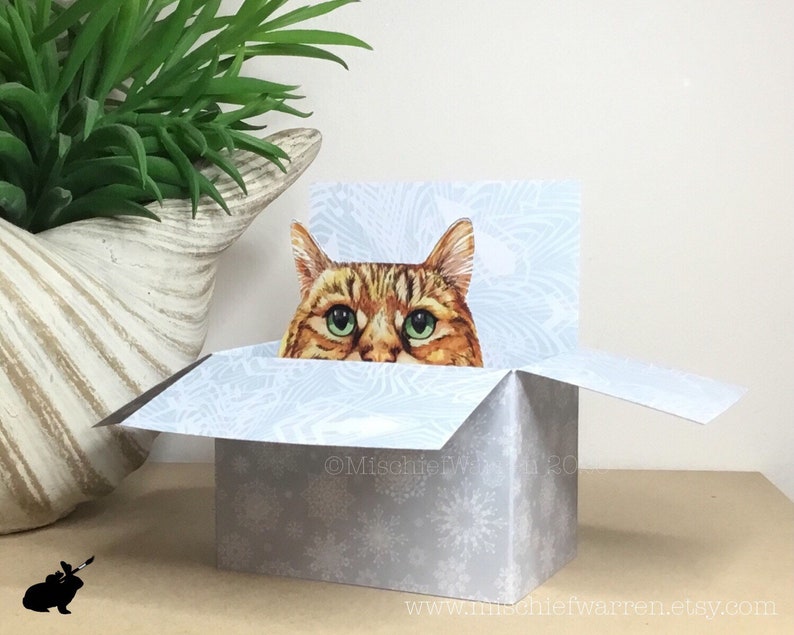 Tabby Cat Box Card. Handmade wintery card for any cat lover. Etsy