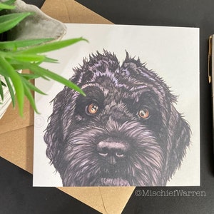 Carte noire d'art de chien de cockapoo. Fait main, blanc + peut être personnalisé pour toutes les occasions pour les amateurs de cockercao.