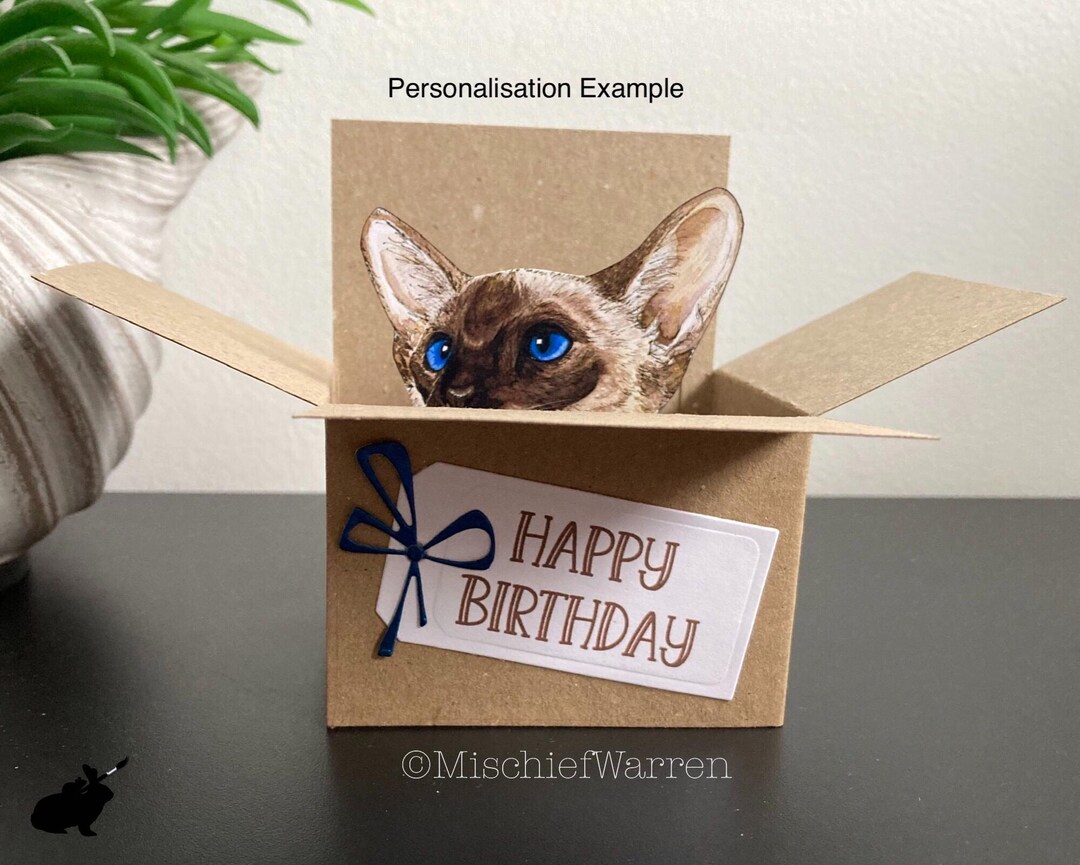 Siamese Cat Card. the Original Cat in a Box Card. Blank or Personalised ...