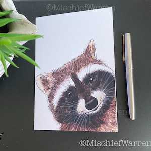 Waschbär Karte. Leere oder personalisierte Waschbärkarte; Geburtstag, Ostern, Muttertag, Vatertag, Dankeschön oder Weihnachten vielleicht.