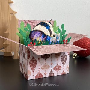 Dachs Weihnachtskarte. Personalisierte Dachs 3D Box Karte. Weihnachtsgeschenkkartenhalter.
