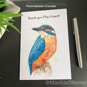 Carte d'art de martin-pêcheur. Vierge ou personnalisée pour ; anniversaire, fête des mères ou des pères, Noël. Carte pour les ornithologues amateurs, les vacanciers ou les pêcheurs.
