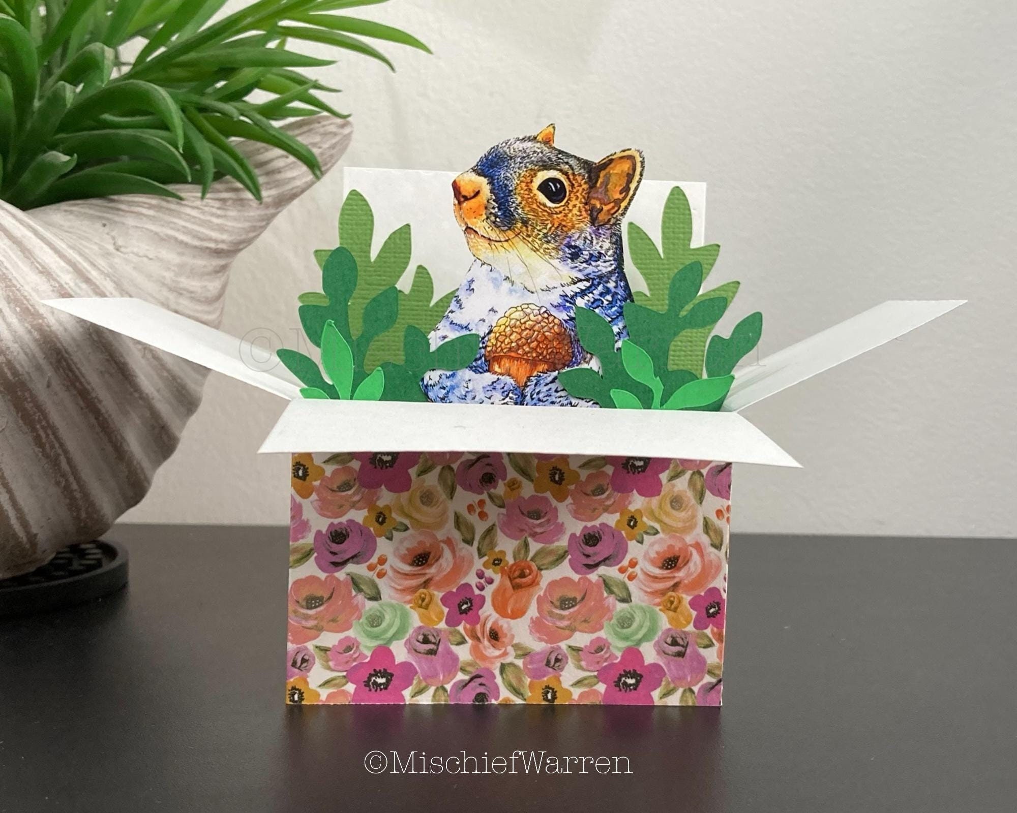 3D Squirrel Box Card: Personalised or Blank. Wildlife Lover Gift Card Holder