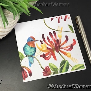 Hummingbird Floral Art Card. Handmade, blank or personalised card for any occasion; birthday, mothers day or thank you perhaps.
