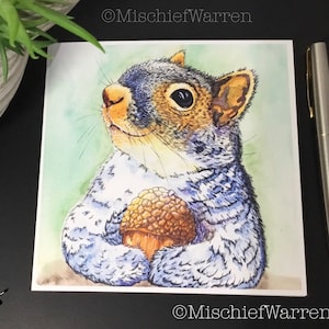 Squirrel Art "Perfect Gift" Card. Blank for any occasion; birthday or Christmas perhaps. Cute Animal Art Card.