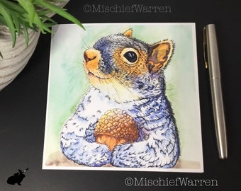 Squirrel Art "Perfect Gift" Card. Blank for any occasion; birthday or Christmas perhaps. Cute Animal Art Card.