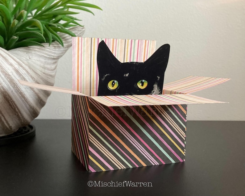 Black Cat Card. the Original Cat in a Box Card. 3D Blank or ...