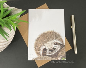 Sloth Card Personalised or Blank. Birthday, Valentine’s, Easter, Mother’s Day, Father’s Day, Christmas card.