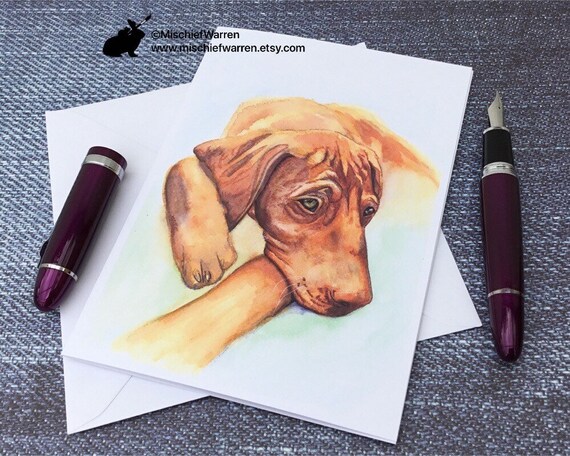 Hungarian Viszla Dog Art Card handmade from my watercolour painting thank you or just because. get well Blank for birthday