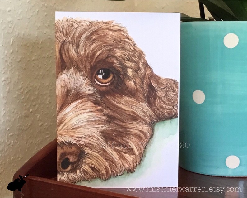 Handmade blank multi-use card for Birthday Cockapoo Dog Watercolour Art Card Brown 5x7 Get Well for cockerpoo lover Sorry Thank you