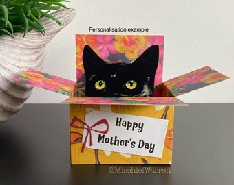 Schwarze Katzen Blank Box Karte. Die Original Katze in der Box Karte. Personalisiert für; Geburtstag, Dankeschön usw. 3D-Geschenkkartenhalter.