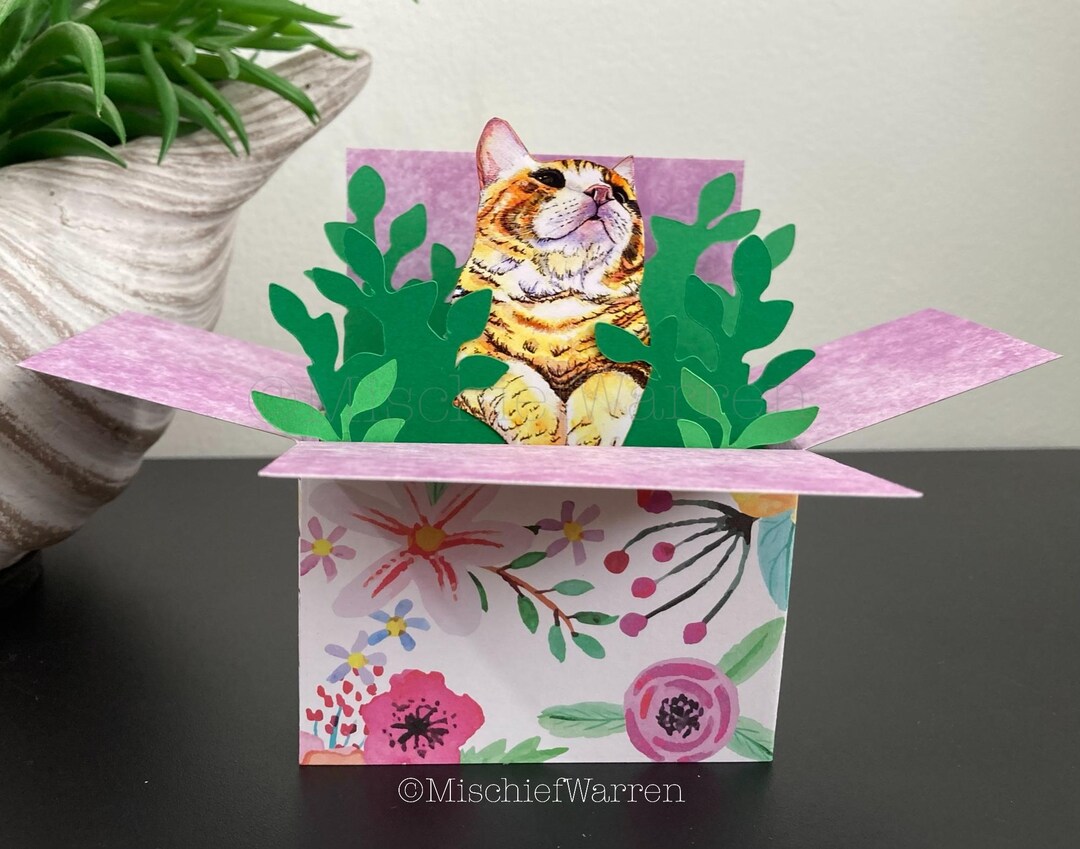 Handmade Floral Gift Card Holder With Ginger Cat. Personalised or Blank ...