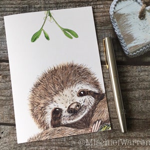 Faultier Weihnachtskarte. Blank Kunstkarte. Kann direkt senden. Weihnachtskarte für Tierliebhaber.