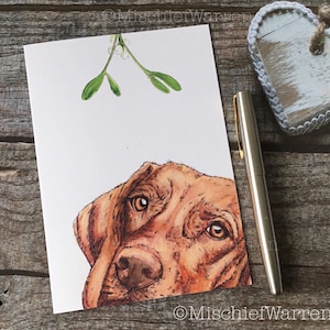 Carte de Noël Vizsla. Carte d'art vierge. Peut envoyer directement. Carte de Noël pour amateur de chien hongrois Vizsla.