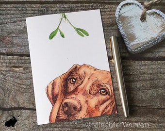 Carte de Noël Vizsla. Carte d'art vierge. Peut envoyer directement. Carte de Noël pour amateur de chien hongrois Vizsla.