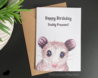 Carte opossum. Carte opossum vierge ou personnalisée ; anniversaire, Pâques, fête des mères, fête des pères, merci ou Noël peut-être.