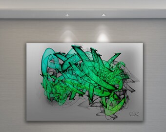 Green Large Abstract Painting Graffiti Art 'Structura #17'