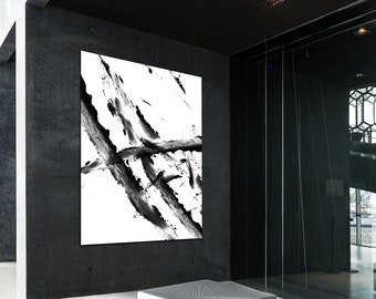 Large Black and White Modern Abstract Art, Original Contemporary Wall ...