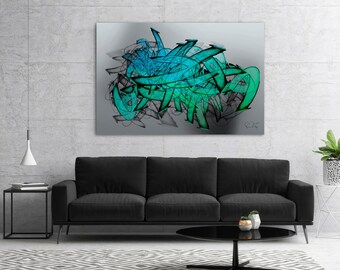 Aqua Blue and Green Modern Graffiti Abstract Art Structura #11